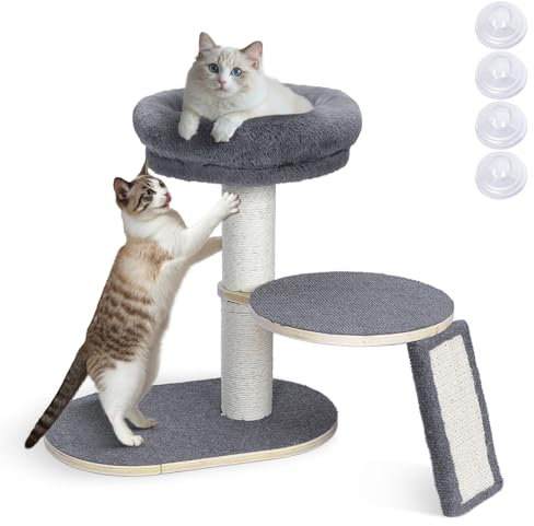 Eukue Kratzbaum Set, Katzenbaum Katzenmöbel für Katzen mit Natürliches Sisalseil, Kletterturm, Plattformen, Katzenhöhle, Stabiler Aktivitätskratzbäume für Kätzchen und kleinere Katze, Hellgrau