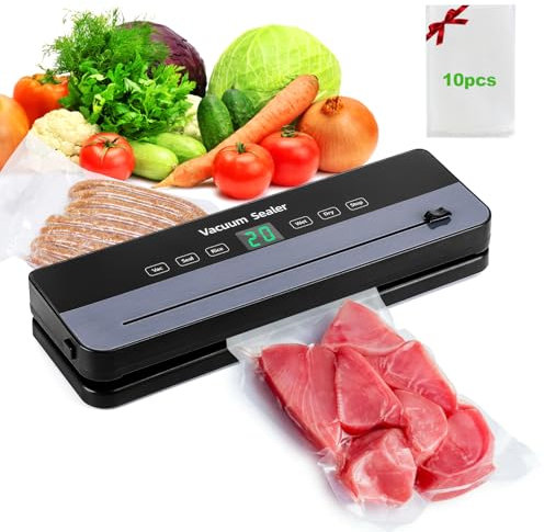 obecilc Vakuumiergerät, 65 kPa Präzisionssaugleistung, 7-in-1-Lebensmittelversiegeler mit 10 Vakuumbeuteln und integriertem Cutter, Trocken- und Nassmodus, ideal für Küche, Restaurant und den privaten