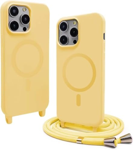 Belzsxy Handyband für iPhone 11 Pro Hülle mit Band [Kompatibel mit Magsafe] Flüssig Silikon Necklace Handyhülle Magnetische Schutzhülle zum Umhängen Kordel für iPhone 11 Pro.Zitronengelb
