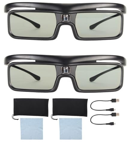 DLP Link 3D Glasses, 144Hz Rechargeable Active Shutter Eyewear for Most LTV-3000 Pro, Vanish TV, LTV-2500 Projectors, 178° Wide Viewing Angle