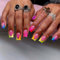 Long Square False Nails - 24pcs Press on Nails French Tip - Colourful Rainbow Ombre Stick on nails - Strong Fake Nails with Glue - Square French nail Tips Long Last for Summer Nail Art