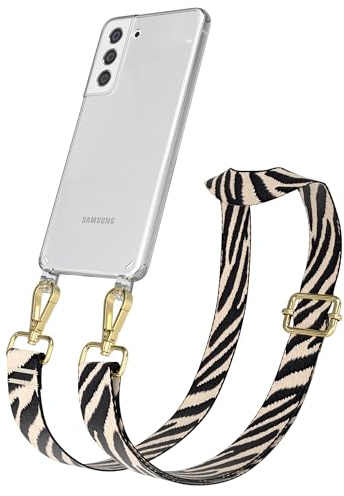EAZY CASE Handykette - Verstellbares Taschenband kompatibel mit Galaxy S21 FE 5G, Schulterriemen, Handykordel mit Silikon Hülle, Umhängetasche, Zebra - Schwarz Beige Gold