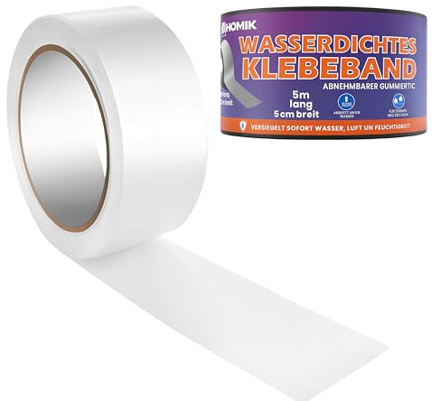 HOMIK Nastro impermeabile bianco estremamente resistente, per esterni e interni, impermeabile, 5 cm x 5 m, resistente ai raggi UV, nastro adesivo autosaldante