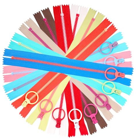 20 Stück Reißverschluss 20 cm Bunten Reissverschluss Reisverschluss Harz mit Ring Quoit für DIY Nähen, Kleidung, Tasche, Handwerk,Schneider, 10 Farben
