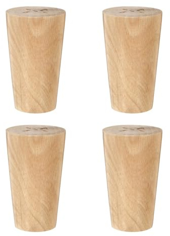 GLEAVI Lot de 4 Pieds de Meuble en Bois Massif Blancs Pieds Ronds pour Canapé Armoire Bureau et Table Basse Accessoires Inclus Remplacement Robuste pour Rénovation