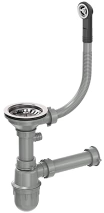 VBChome Ablaufventil 3 ½″ mit 1-Becken-Siphon Edelstahl für Granit Einbeckenspüle Anschluss für Geschirrspüler oder Waschmaschine