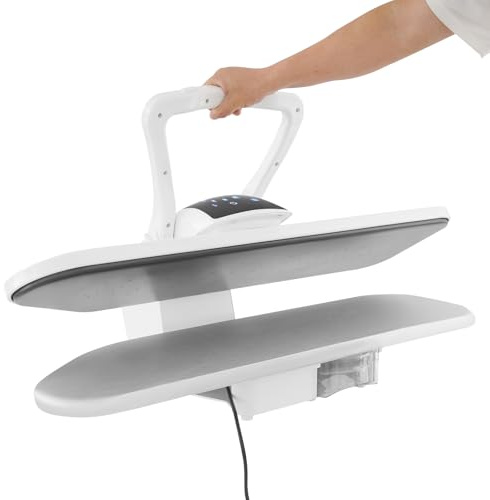 36-Inch Professional Steam Iron Press with LCD Display, 1600W Garment Steamer for Shirts, Pants, Curtains, Large Ironing Press Machine, Black and White, Corded Electric (White)