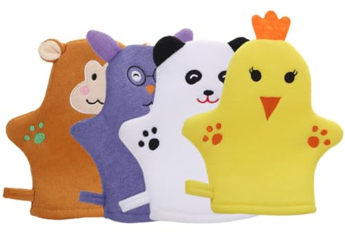 NIYANGLE Weiche Spa Handschuhe Kinder Badehandschuhe aus Polyester 4 Stück-pack Exfolierende Körperpeeling Handschuhe in Verschiedenen Farben für Sanfte Reinigung und Schaum