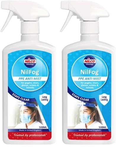 Nilco Nilfog™ Anti-Mist Spray, 500ml – Eliminates Condensation on Windscreens, PPE, Visors, Glasses and Helmets Clear Visibility Streak-Free Finish (Pack of 2)