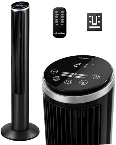 Climative Turmventilator 102cm Standventilator mit Ionisator & Aroma-Clip IONIC, 5,8 m/s Wind, 90° Oszillation, 15h Timer, LED Display mit Temperaturanzeige, 55W, Tower Fan, Ventilator