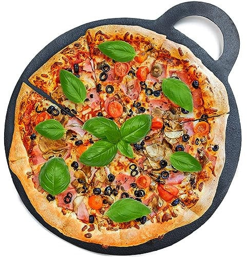 Andrew James 30cm Pizza Stone | Large Cast Iron Baking Stone | Ideal for Scones, Pizza and Bread | Oven Use for Baking | Non-Stick Heavy Duty | Traditional Cast Iron Hot Plate