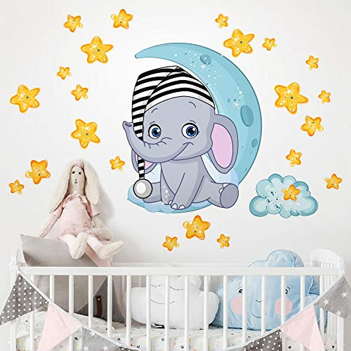 kina - R00322 Baby Wandaufkleber Ökologische und hypoallergene Weicher repositionierbarer Stoffeffekt - Sterne Träum süß Neugeborene Wanddekoration Kinderzimmer selbstklebende Tapete