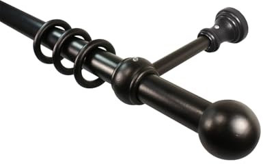 Gardinenstangen aus Holz schwarz lackiert mit 28 mm Durchmesser Vorhangstange Holzgardinenstangen, Endstück Kugel, 140 cm