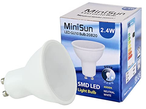 MiniSun | 2.4W LED Dusk Till Dawn Sensor GU10 Bulb in Neutral White | LED Bulbs, Home Décor & Improvement Essential | 4000K Colour Temperature [Neutral White]
