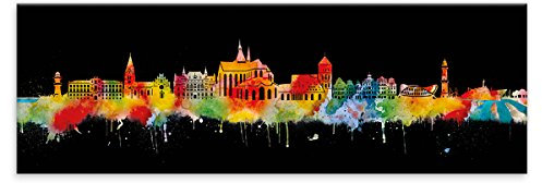 Kunstbruder Skyline Wandbild Städte Neon 30x90cm Rostock - Kunst Druck auf Leinwand
