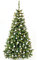 Künstlicher Weihnachtsbaum Christbaum 210cm hoch mit Christbaumkugeln Silber und LED-Beleuchtung geschmückt - PVC-Tannennadeln B1 schwer entflammbar