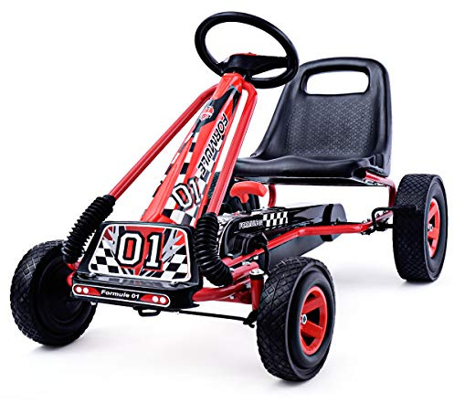 COSTWAY Gokart mit Handbremse und verstellbarem Sitz, Tretauto mit Vor- und Rückwärtsgang, Go Cart für Kinder ab 3 Jahren, Pedal Gokart Tretfahrzeug Pedalfahrzeug Kinderfahrzeug 98x59x61cm (rot)