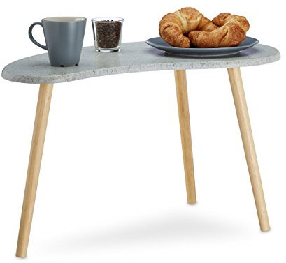 Relaxdays Beistelltisch grau für Wohnzimmer, kleiner Kaffeetisch, Nierentisch 3-beinig, Retro-Design, HxBxT: 40x70x40 cm