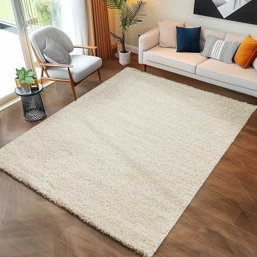 Carpettex Hochflor Teppich Läufer 80 x 150 cm Creme - Flauschiger Teppich Extra Weich und Pflegeleicht - Shaggy Teppich Modern Einfarbig Design - Teppich für Schlafzimmer, Esszimmer und Wohnzimmer