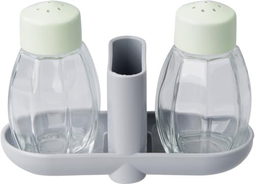FACKELMANN 33040 Salzstreuer, Pfefferstreuer, Menage, Bio-Kunststoff/Glas, Grün, Grau