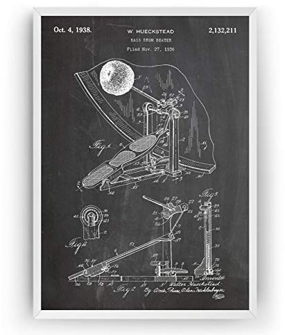 Bass Drum Beater 1938 Patent Poster - Drummer Giclee Print Art Kunst Wall Dekor Decor Entwurf Wandkunst Blueprint Geschenk Gift - Frame Not Included