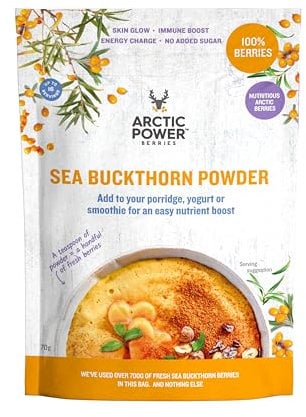 Arctic Power Berries 100% Sea Buckthorn powder 70g, Nutrient rich Nordic berries, All Natural, Delicious nutrient boost for breakfast bowls, smoothies, porridge, yogurt - Vegan, No added sugar
