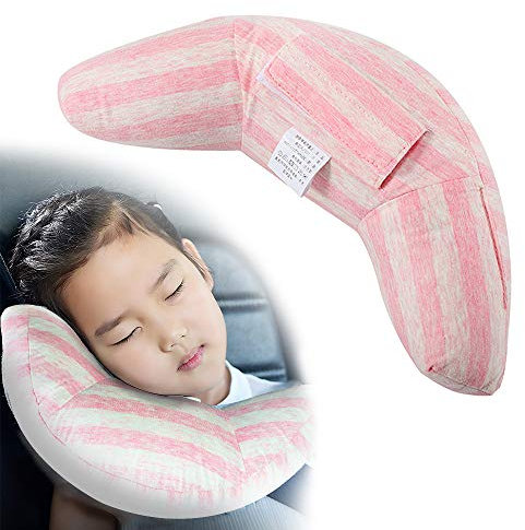 alouweekuky Gurtpolster für Kinder, Kopfstütze Auto Kinder Nackenkissen Gurtschoner Auto sitz Kopfkissen Gürtel Pillow Maschinenwaschbar Super Weich (Rosa)