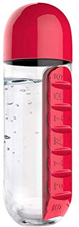 Calayu Bouteille d'eau 2 en 1 avec boîte à pilules, anti-fuite, 600 ml avec 7 jours, boîte à pilules portable de voyage