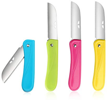 Fruit Knife, 4 Pieces of New Foldable Small Kitchen Knife, Exquisite and Beautiful, Small and Easy to Carry,Suitable for Most Types of Vegetables and Fruits(red, Blue,Green,Yellow)