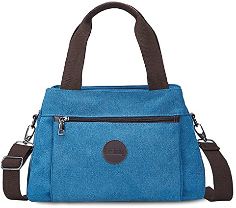 FANDARE Retro Handtaschen Leinwand Schultertasche Damen Umhängetasche Frauen Crossbody Messenger Bag Shopper Reisen Arbeitstasche Blau
