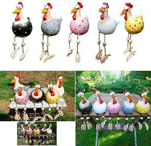 Deko-Huhn,Handarbeit Gartendeko Hahn,Lustige Garten Keramik Huhn Ornament,Gartenstecker Gartenfigur Gartendekoration,Hahn Hens Vogel Edge Seater Mit Nervösen Beinen für Garten Dekoration (5 Stück)