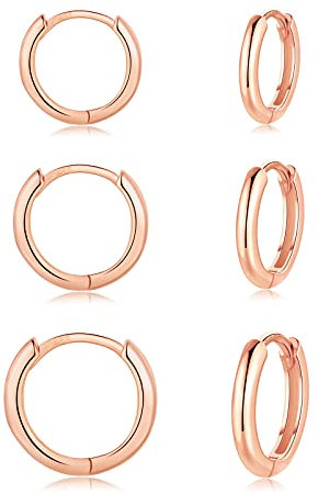 CERSLIMO Creolen Rosegold, Klein Creolen Silber 925 set (8mm/10mm/12mm) Zierliche Knorpel Tragus Helix Schlafen Ohrringe für Damen Herren