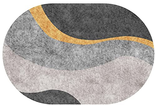 DRSFF Moderner ovaler Bereich Teppich Grau und Gold Ellipse Großer Teppich für Wohnzimmer Schlafzimmer Nachttisch 80 cm 120 cm 140 cm 160 cm 180cm rutschfeste waschbare Bodendekoraturmatten