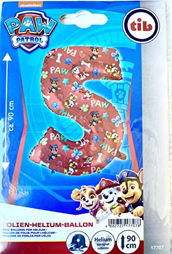 TIB Heyne XXL Paw Patrol Folienballon * ZAHL 5 * als Deko für Kindergeburtstag und Party | 90cm | für Luft und Helium | Hunde Skye Kinder Geburtstag Ballon Dekoration Folienballons, 17707