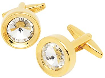 Jonwo Gemelos redondos de cristal con corte de diamante para hombre, con estuche de regalo, camisa de puño francés, unisex, botones para negocios, boda, esmoquin, 0.63 Inch, Latón, cristal