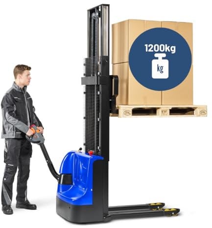 Pallit Budget-M Hochhubwagen Elektrisch Elektro Hubwagen 3000 mm Hubhöhe 1200 kg Tragkraft Flexibler & Wendiger Elektrischer Stapler inkl. 2 Blei-Gel-Batterien mit 100 Ah