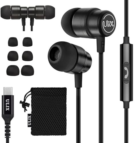 UliX Rider USB C Kopfhörer, 5 Jahre Garantie für iPhone 16 15 Pro Max Plus Samsung Galaxy S24 S23 Ultra S22 S21 FE S20 A53 A54, USB Typ C Ohrhörer mit Mikrofon In-Ear mit Kabel für iPad Pro 2022 iPad
