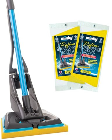 Minky Reflex Mop with 2 Refills, Super Absorbent Sponge, Powerful Wringing