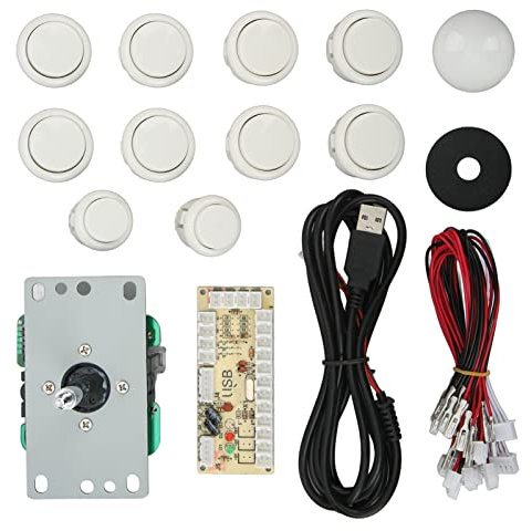 Pasamer DIY Joystick Arcade Joystick Kit Resistencia a Altas Temperaturas Metal ABS Bola Desmontable Cable USB para Juegos de Arcade (Blanco)