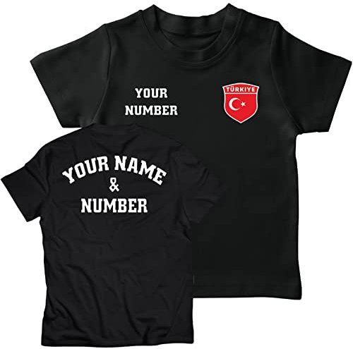lepni.me Personalisiertes Fußball-Türkei-T-Shirt für Kinder | Ihr Name und Ihre Nummer | Türkische Flagge Abzeichen | Fußball-Europameisterschaft (9-11 Jahre Schwarz Mehrfarben)