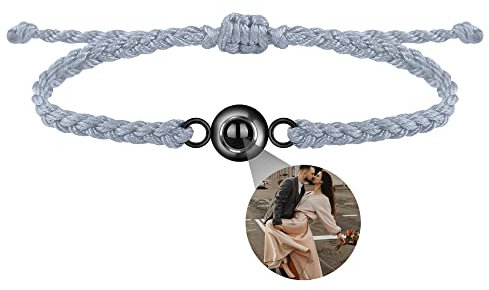 Benutzerdefinierte Foto-Armband für Männer Frauen Personalisierte Bild Projektion Armband Kreis Foto Armbänder mit Bild im Inneren Einstellbar Geflochtene Armbands für Mädchen Jungen