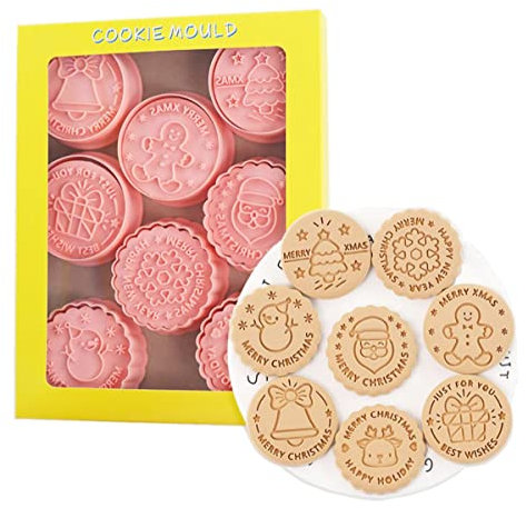 8 Stück Runde Weihnachten Ausstecher Keksformen zum Backen Keksform Presse Weihnachten Keksform Set Küchenwerkzeuge Kunststoff Keksstempel (Weihnachten B)