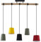 Lindby Esstisch Pendelleuchte Holz Textil, Balkenpendelleuchte Holzast und Stoff Lampenschirm Hängelampe Lampe Wohnzimmer 4x E27 ohne Leuchtmittel