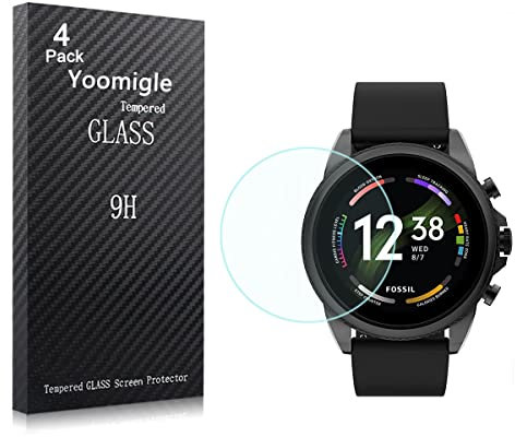 Yoomigle Lot de 4 films protecteurs d'écran en verre trempé pour montre connectée Fossil Gen 6 42 mm - Anti-rayures, anti-traces de doigts, sans bulles