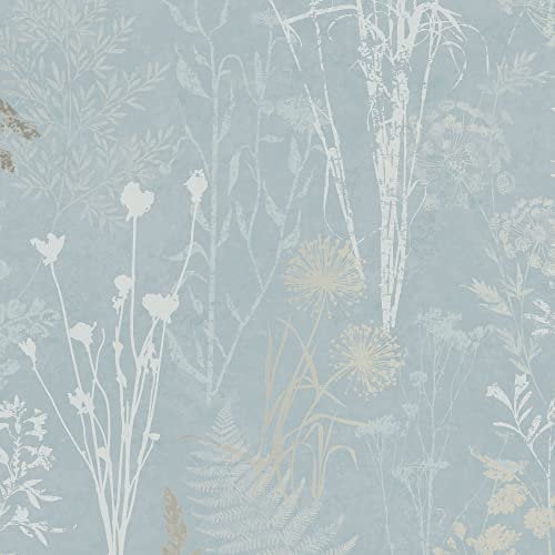 Superfresco Easy Duck Egg Metallic Organics Floral Wallpaper | Paste The Wall | Green Geometric | Eco-Friendly
