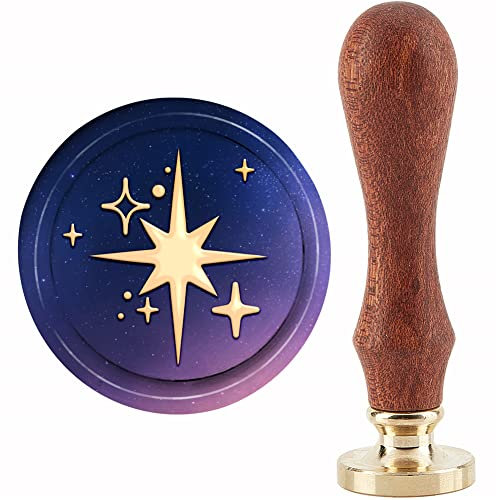 craspire Sterne Wachssiegel Stempel Sterne Siegellack Stempel 30mm Retro Vintage Abnehmbarer Messing Stempelkopf Mit Holzgriff Für Einladungen Karten Geschenkverpackung
