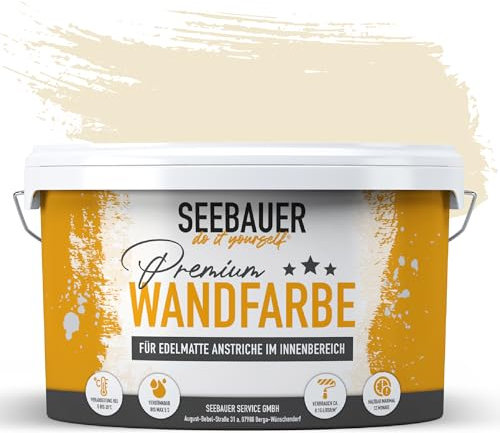 SEEBAUER diy Wandfarbe Beige 10L für Innen (No. 417 Honey Bee) Edelmatte hellbeige Innenfarbe - Beigetöne sehr hohe Deckkraft - Matt, Abwaschbar und Tropffrei