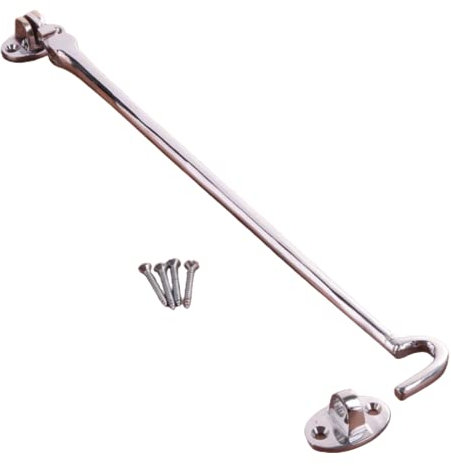 SISI UK 12-Inch Chrome Door Latch with Silent Catch and Screws – Hook & Eye Holder for Shed, Gate, or Patio Doors – Pack of 1