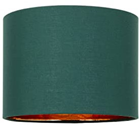 Modern and Stylish Forest Green Cotton Fabric Small 8 Drum Lamp Shade with Shiny Copper Inner - 40watt Maximum by Happy Homewares