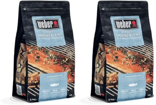 Weber 17665 Räucherchips Meeresfrüchte, 700 g, mild-fruchtige Raucharoma, Lachs, Makrele, Garnelen und andere Meeresfrrüchte, Aroma, Räuchern, Grillen (Packung mit 2)